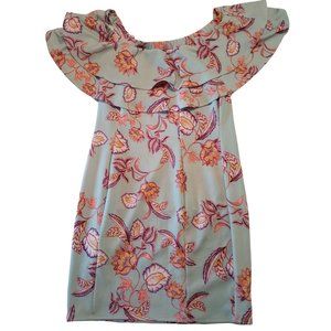 JANETTE PLUS Tame Teal Floral Off-Shoulder Mini Dress
